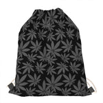 Black And Grey Pot Leaf Pattern Print Drawstring Bag