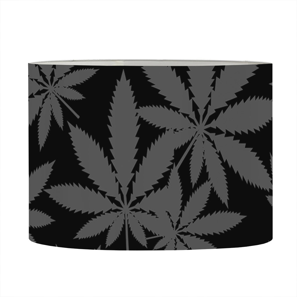 Black And Grey Pot Leaf Pattern Print Drum Lamp Shade
