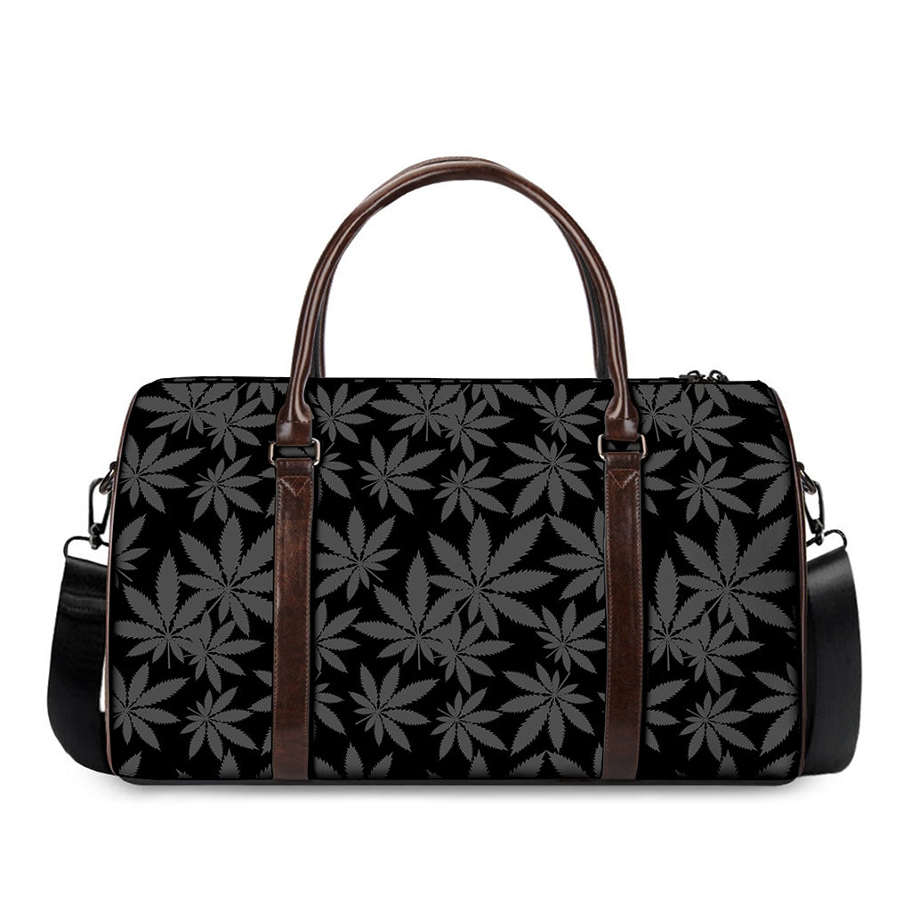 Black And Grey Pot Leaf Pattern Print Duffle Bag