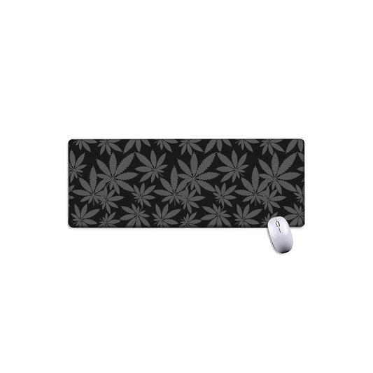 Black And Grey Pot Leaf Pattern Print Extended Mouse Pad