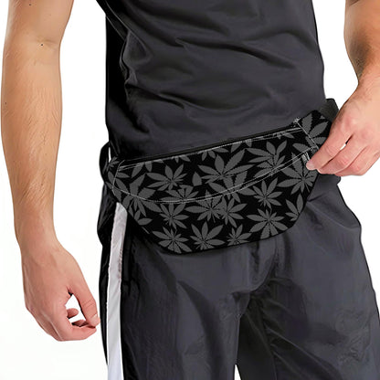 Black And Grey Pot Leaf Pattern Print Fanny Pack