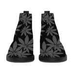 Black And Grey Pot Leaf Pattern Print Flat Ankle Boots