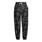 Black And Grey Pot Leaf Pattern Print Fleece Lined Knit Pants