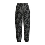 Black And Grey Pot Leaf Pattern Print Fleece Lined Knit Pants