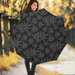 Black And Grey Pot Leaf Pattern Print Foldable Umbrella