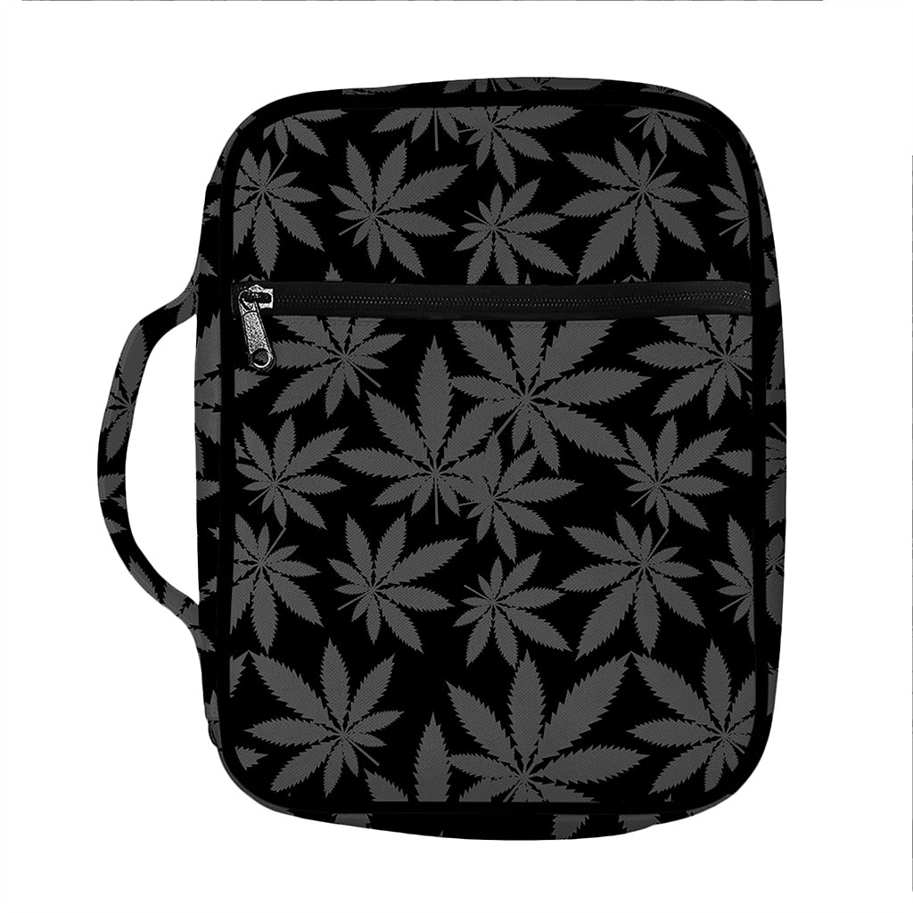 Black And Grey Pot Leaf Pattern Print Front Pocket Bible Bag