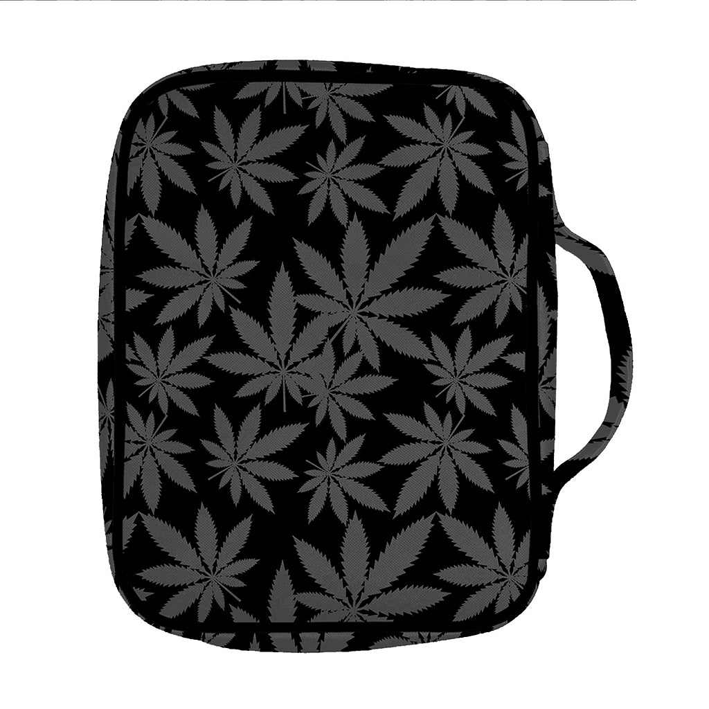Black And Grey Pot Leaf Pattern Print Front Pocket Bible Bag