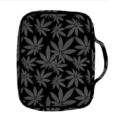 Black And Grey Pot Leaf Pattern Print Front Pocket Bible Bag
