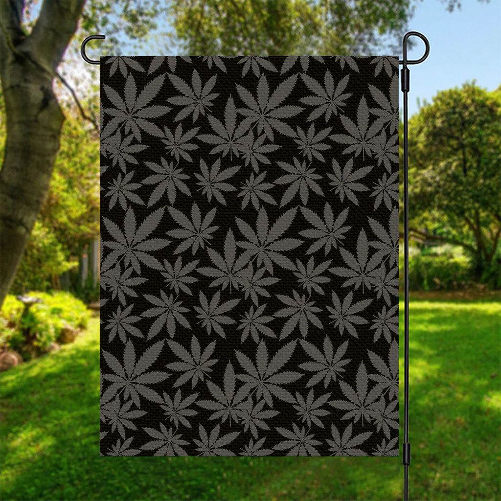 Black And Grey Pot Leaf Pattern Print Garden Flag