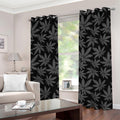 Black And Grey Pot Leaf Pattern Print Grommet Curtains