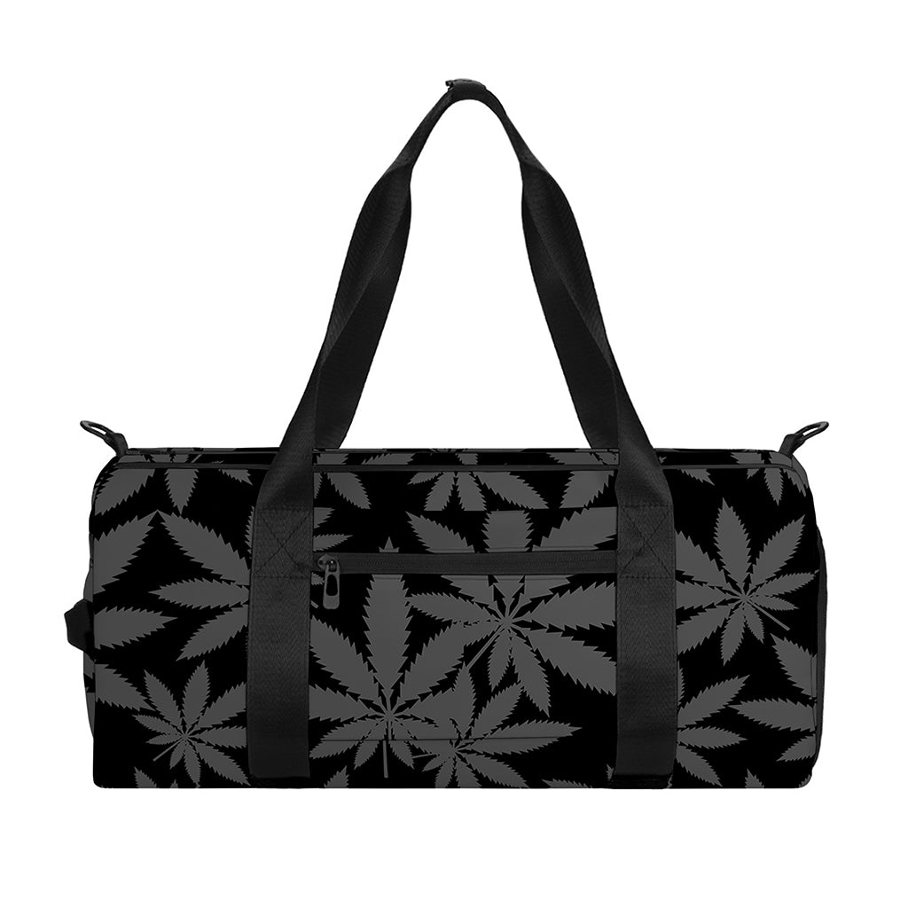 Black And Grey Pot Leaf Pattern Print Gym Bag