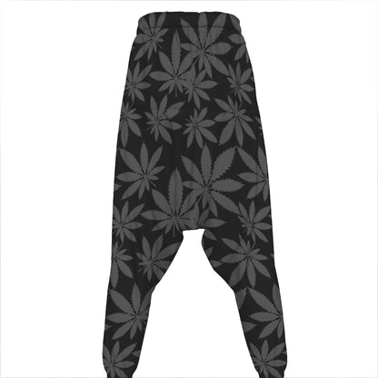 Black And Grey Pot Leaf Pattern Print Hammer Pants