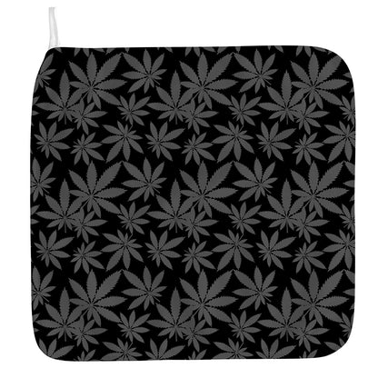 Black And Grey Pot Leaf Pattern Print Hand Towel