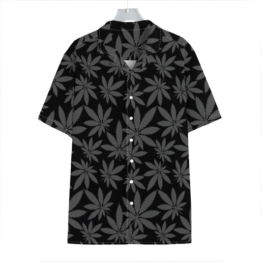 Black And Grey Pot Leaf Pattern Print Hawaiian Shirt