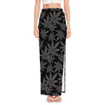 Black And Grey Pot Leaf Pattern Print High Slit Maxi Skirt
