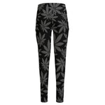 Black And Grey Pot Leaf Pattern Print High-Waisted Pocket Leggings