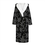 Black And Grey Pot Leaf Pattern Print Hooded Bathrobe