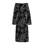 Black And Grey Pot Leaf Pattern Print Hooded Bathrobe