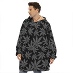 Black And Grey Pot Leaf Pattern Print Hoodie Blanket