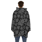 Black And Grey Pot Leaf Pattern Print Hoodie Blanket