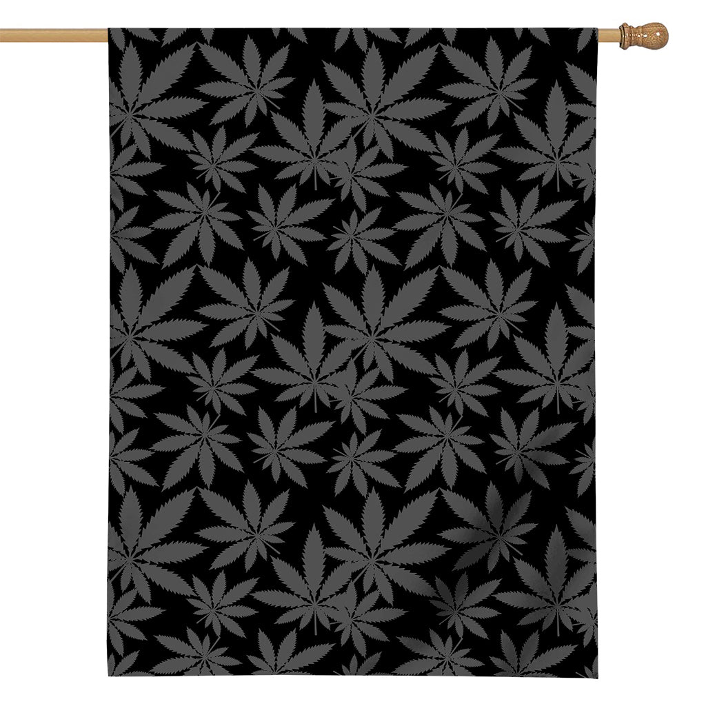 Black And Grey Pot Leaf Pattern Print House Flag