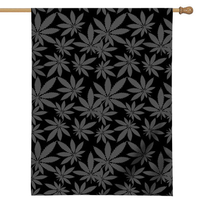 Black And Grey Pot Leaf Pattern Print House Flag
