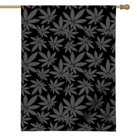 Black And Grey Pot Leaf Pattern Print House Flag