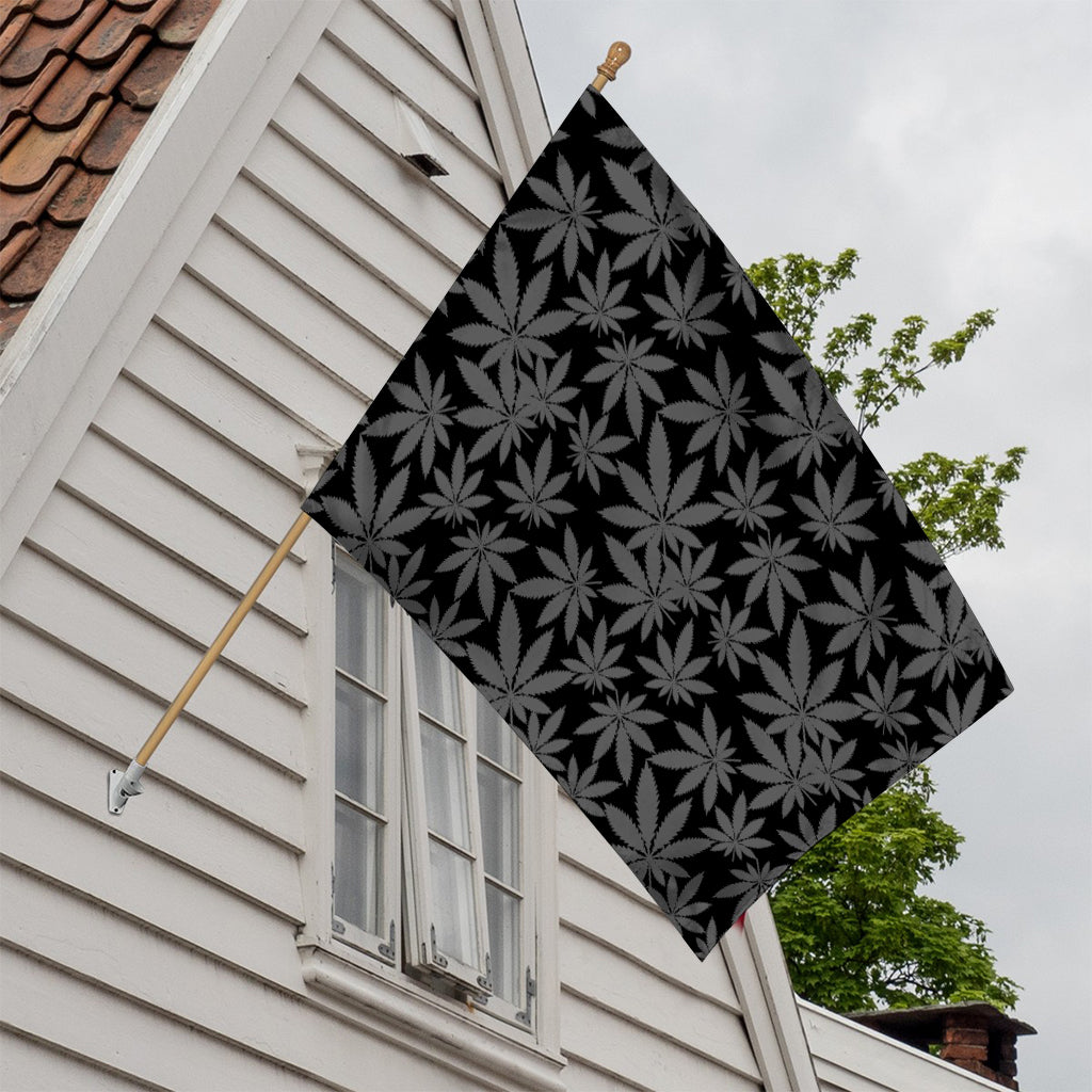 Black And Grey Pot Leaf Pattern Print House Flag