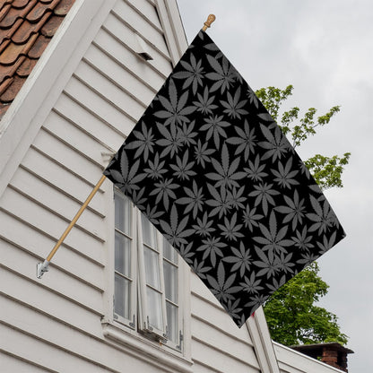 Black And Grey Pot Leaf Pattern Print House Flag