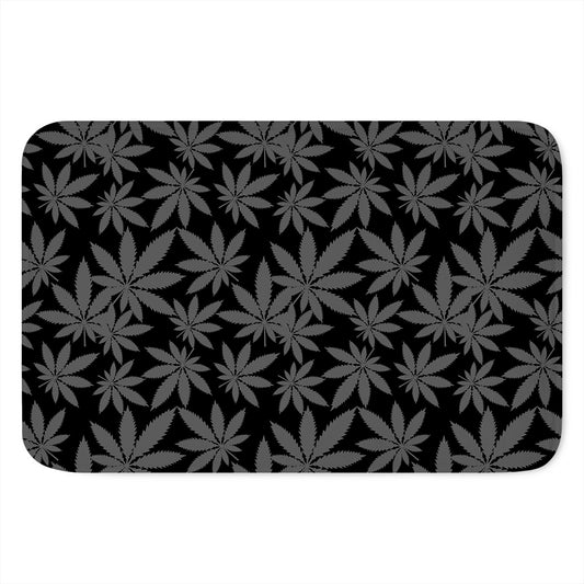 Black And Grey Pot Leaf Pattern Print Indoor Door Mat