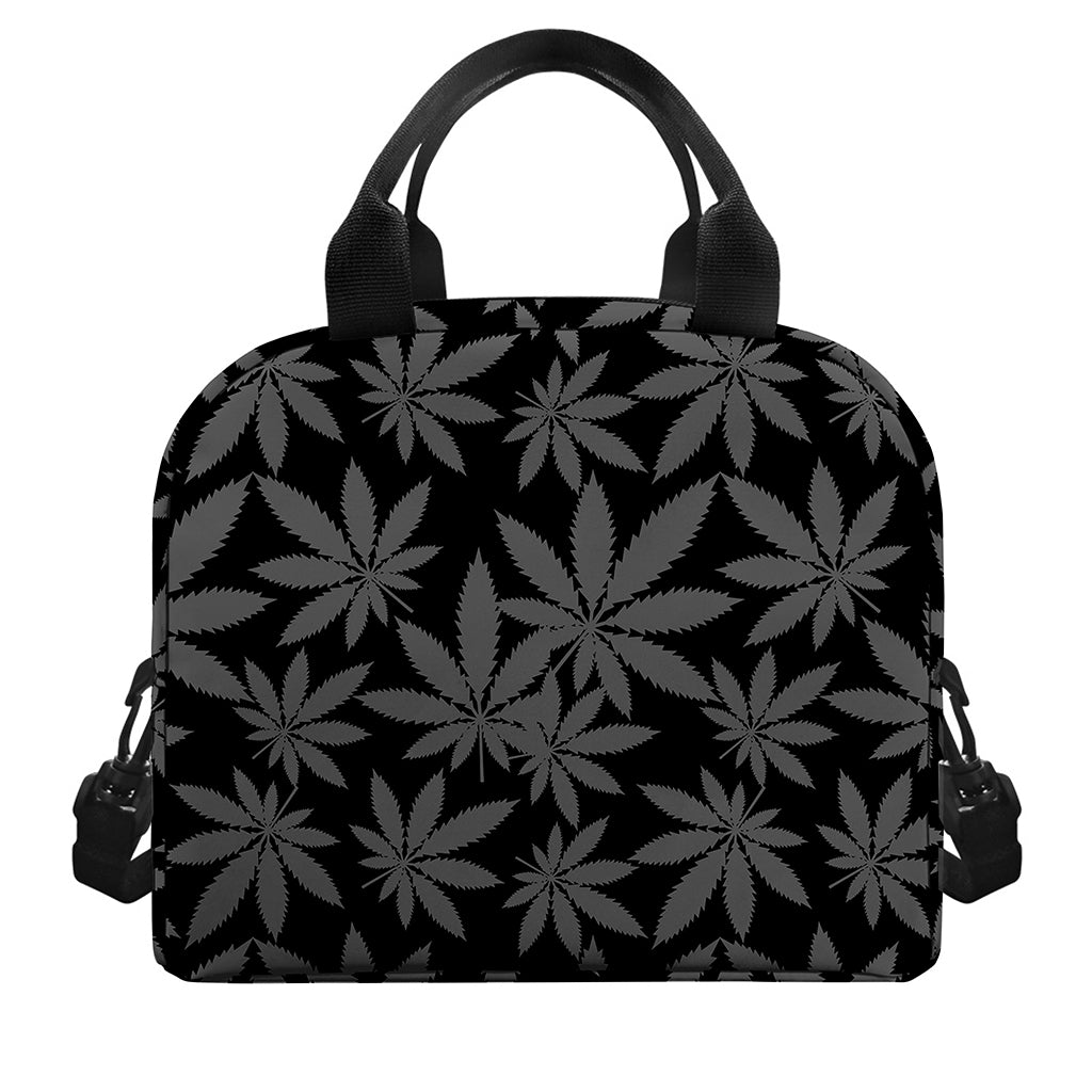 Black And Grey Pot Leaf Pattern Print Insulated Lunch Bag