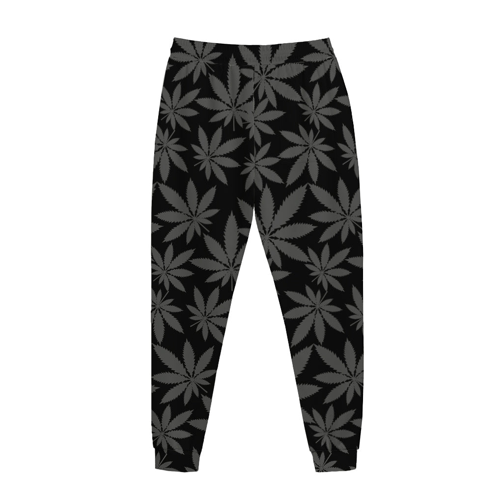 Black And Grey Pot Leaf Pattern Print Jogger Pants