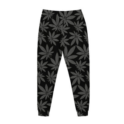 Black And Grey Pot Leaf Pattern Print Jogger Pants