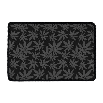 Black And Grey Pot Leaf Pattern Print Kitchen Mat