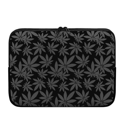 Black And Grey Pot Leaf Pattern Print Laptop Sleeve