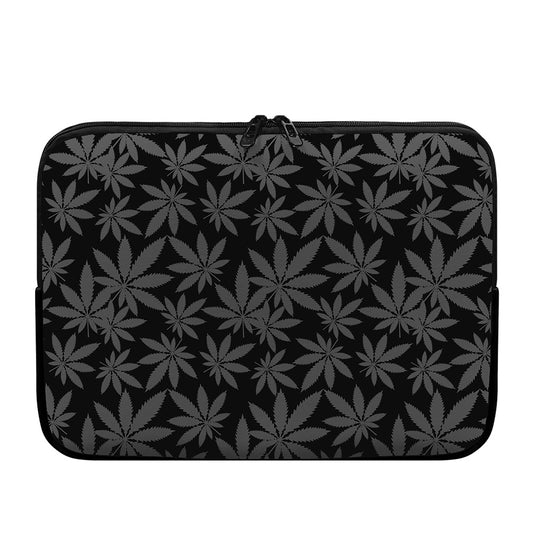 Black And Grey Pot Leaf Pattern Print Laptop Sleeve
