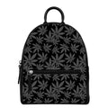 Black And Grey Pot Leaf Pattern Print Leather Backpack