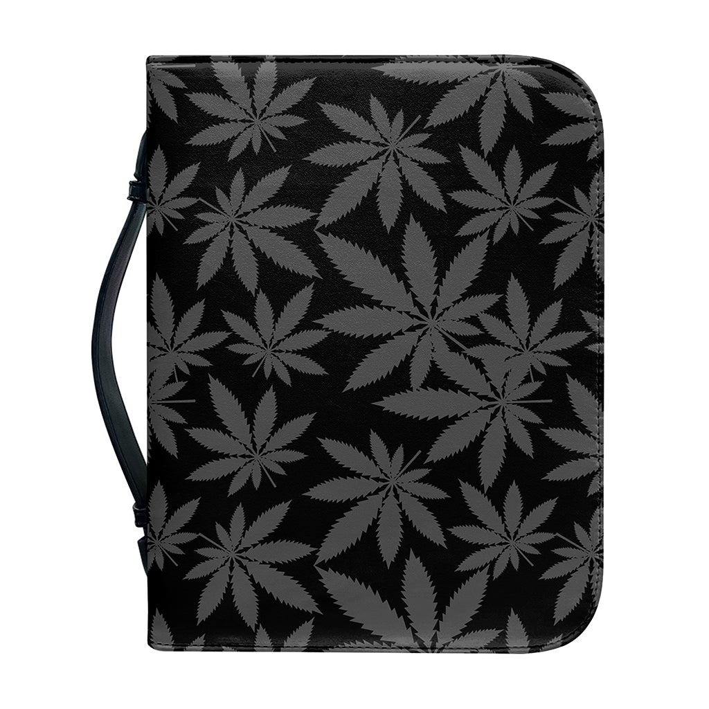 Black And Grey Pot Leaf Pattern Print Leather Bible Cover