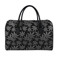 Black And Grey Pot Leaf Pattern Print Leather Duffel Bag
