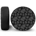 Black And Grey Pot Leaf Pattern Print Leather Spare Tire Cover