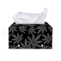 Black And Grey Pot Leaf Pattern Print Leather Tissue Box Cover