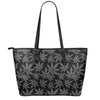 Black And Grey Pot Leaf Pattern Print Leather Tote Bag