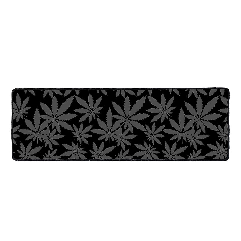 Black And Grey Pot Leaf Pattern Print Long Kitchen Mat