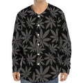 Black And Grey Pot Leaf Pattern Print Long Sleeve Baseball Jersey
