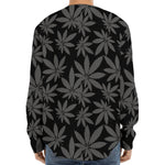 Black And Grey Pot Leaf Pattern Print Long Sleeve Baseball Jersey