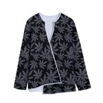 Black And Grey Pot Leaf Pattern Print Long Sleeve Short Coat