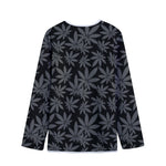 Black And Grey Pot Leaf Pattern Print Long Sleeve Short Coat