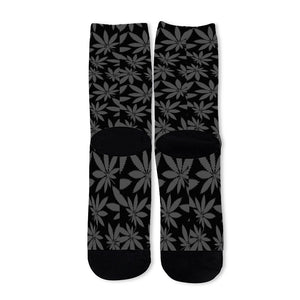 Black And Grey Pot Leaf Pattern Print Long Socks