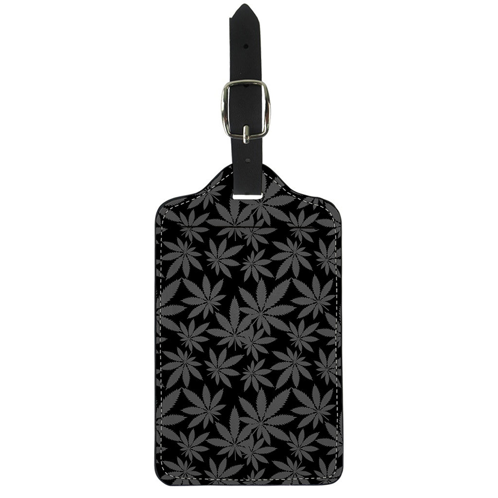 Black And Grey Pot Leaf Pattern Print Luggage Tag