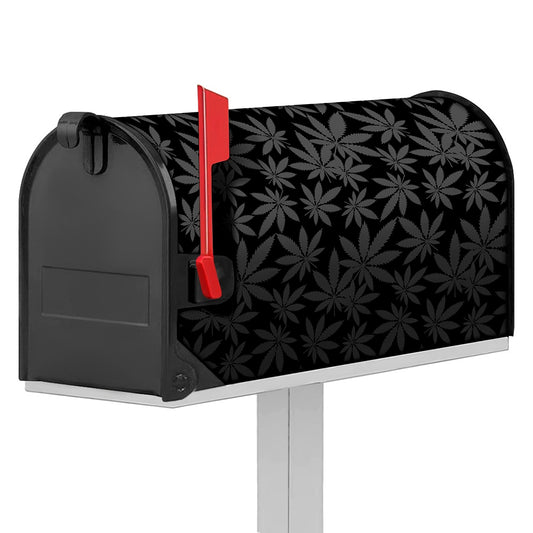 Black And Grey Pot Leaf Pattern Print Mailbox Cover
